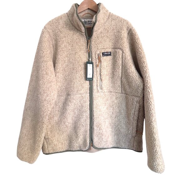 Alpine Design Mad Sherpa Fleece Jacket Men's Size Large Natural Khaki Heather Fu - Picture 3 of 12